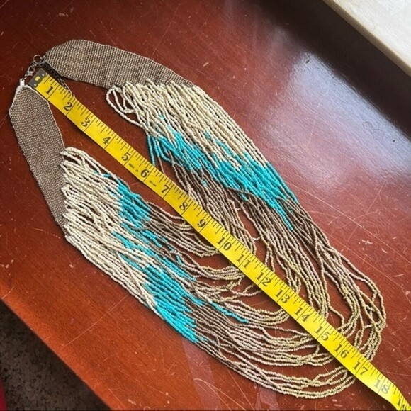 Long 34” multi-strand beaded necklace multicolor seed bead statement Bohomian - Picture 6 of 10